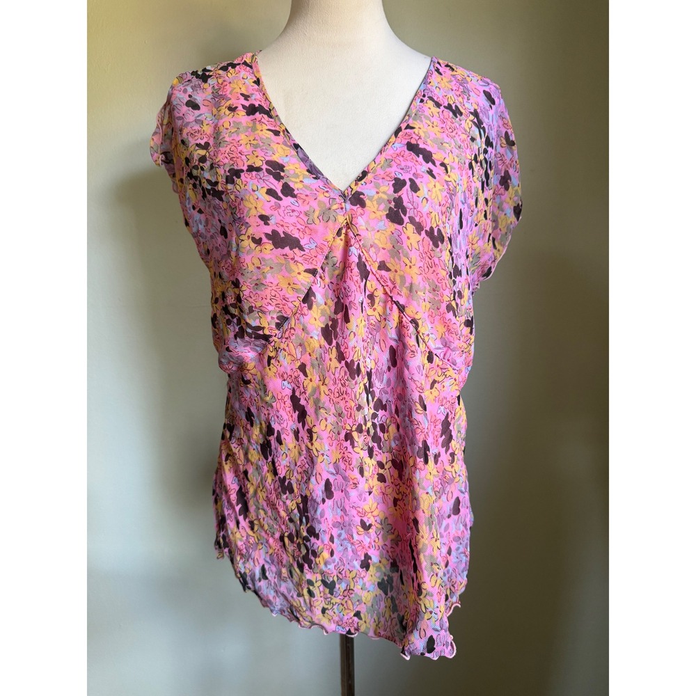 Vintage fairy Pink Floral Blouse retro y2k dainty cottage blue Top L colorful sh